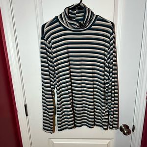 Navy, Blue, White, Nad Cream Striped Long Sleeve Turtle Neck Sweater